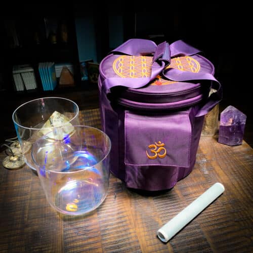 purple tall crystal singing bowl carry case