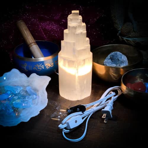 Selenite Lamp Small with Cord and bulb included