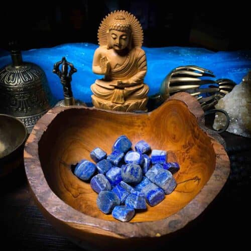 Lapis Lazuli with meditation bells and Buddha