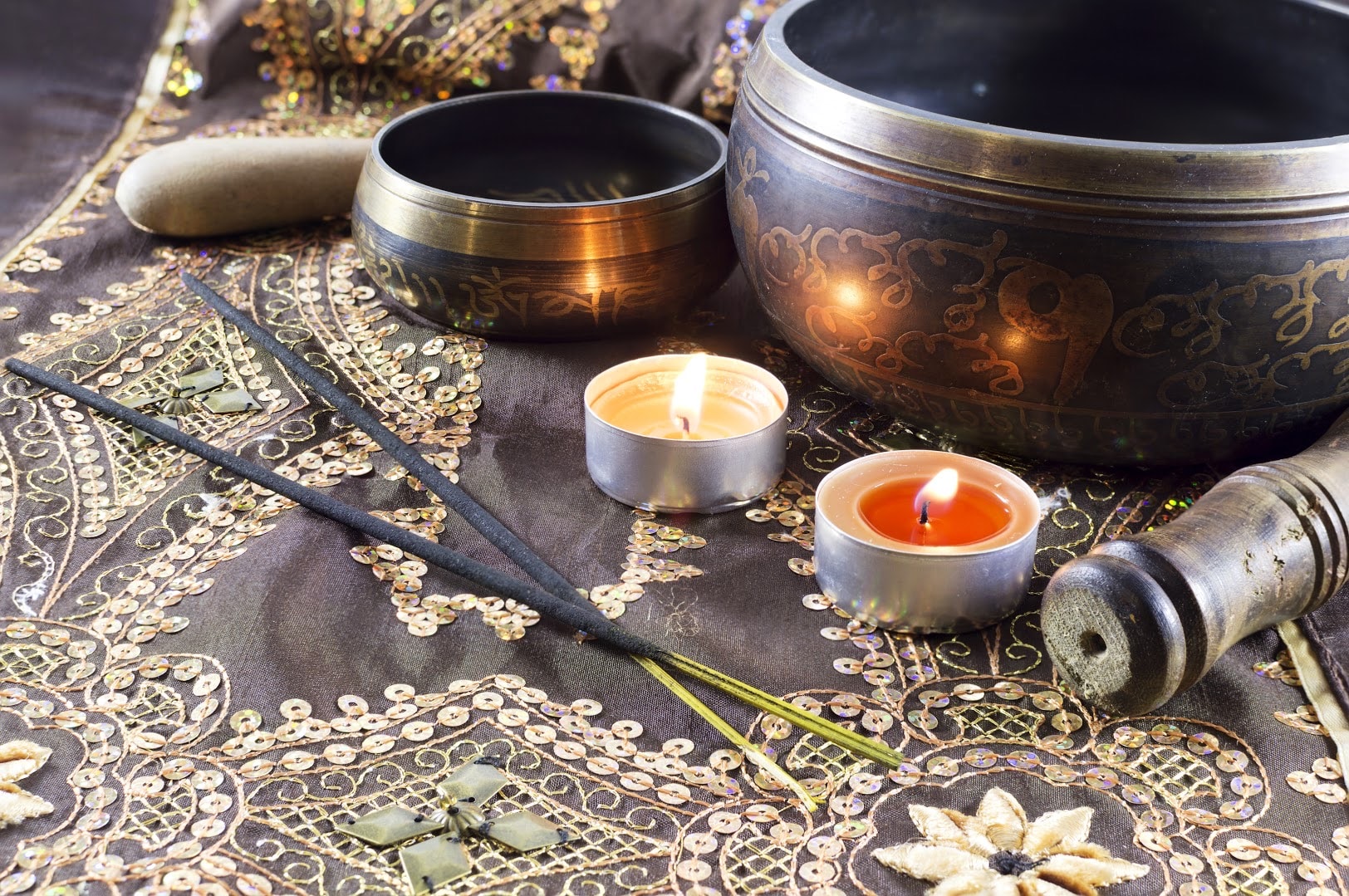 Tibetan bowls and candles