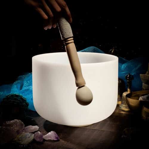 Crystal Singing Bowl Wooden Suede and Rubber Mallet