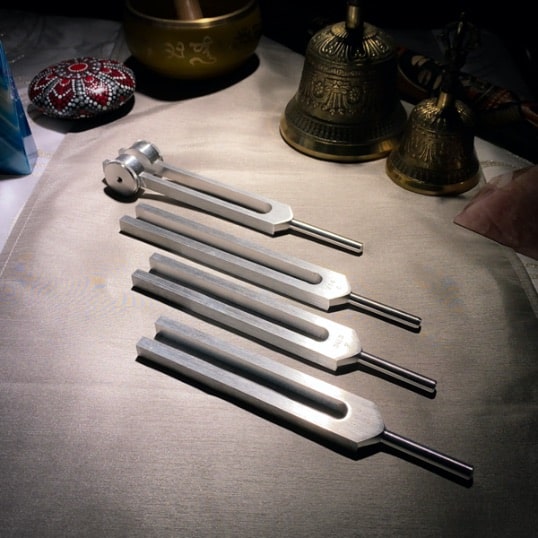 Relaxation Response Tuning Fork Set with four tuning forks at The Om Shoppe & Spa