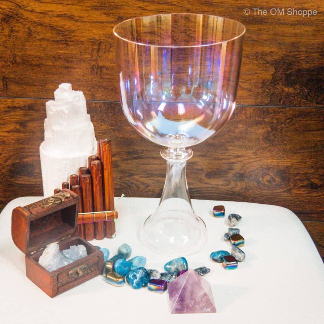 Crystal Singing Grail Handle Bowl Rainbow Titanium The Om Shoppe