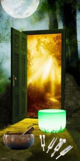 magical door image representing subconciuos mind with singng bowls